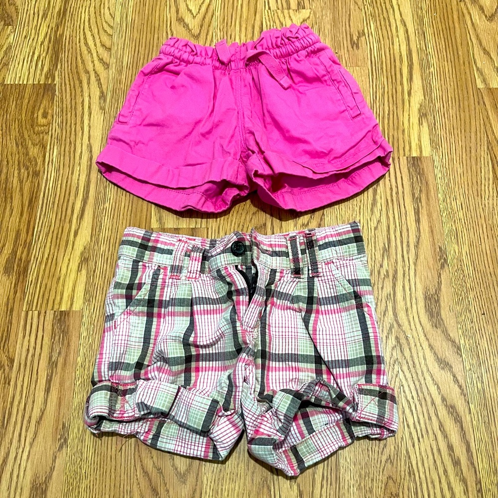 100% Cotton shorts bundle (2): pink Lands End (5-6) and plaid Old Navy (5T)